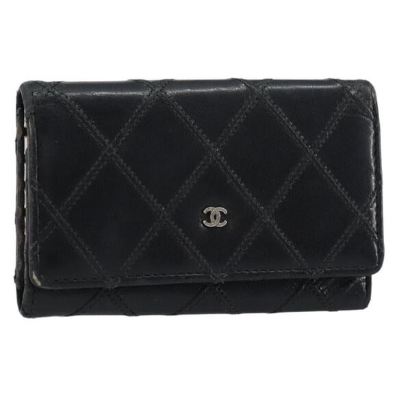 CHANEL Bicolore Key Case Leather Black Silver CC Auth bs31594